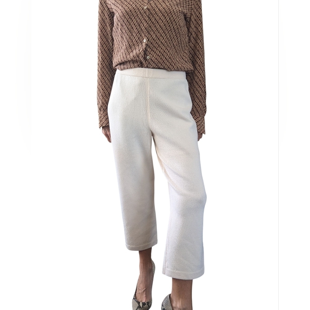 St. John Collection NWT Wool Blend Crop Knit Pants Cream Size 2 Luxury